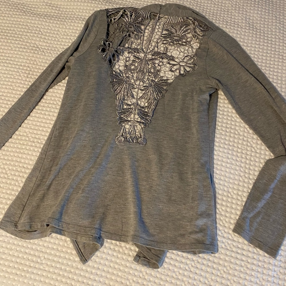 Gray lace back cardigan